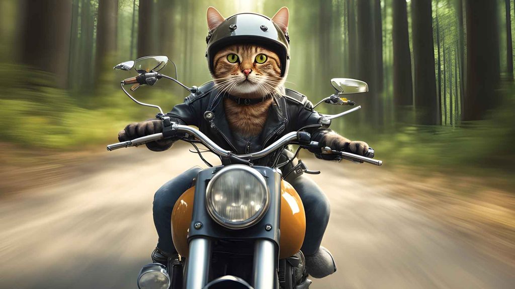 Image d'un chat sur une moto générée par intelligence artificielle
