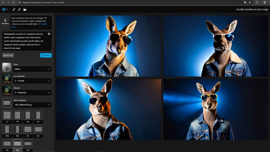 L'interface 'texte image IA" de Tengr ai