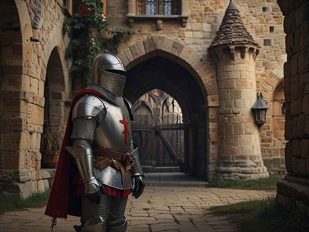 Prompt image IA chevalier médiéval dans un château avec Leonardo AI