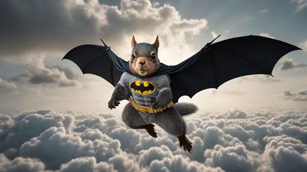 Un écureuil habillé en Batman image IA