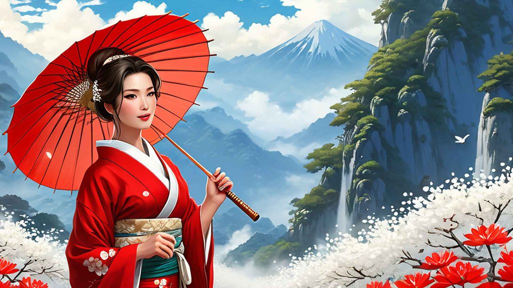Une femme en kimono rouge