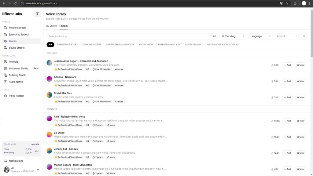 Liste des voix : elevenlabs
